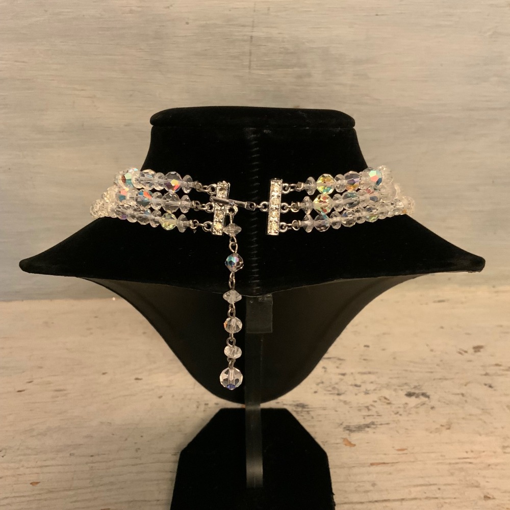 Vintage Iridescent Triple Strand Multilayered Faceted Beaded Choker Necklace GC - Picture 3 of 3